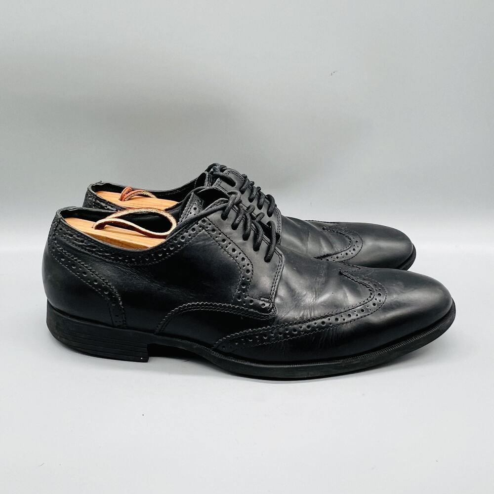 Cole Haan Shoes Mens 9 Black Leather Wingtip Derby Oxford Dress Brogue Round Toe